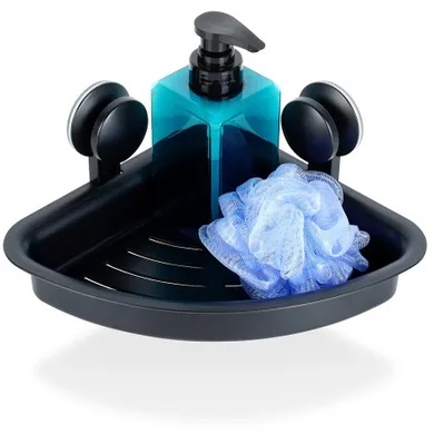 Vilde, półka pod prysznic na przyssawki, narożna, czarna, 28-22-12 cm