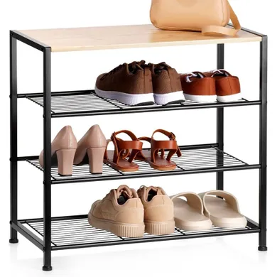Vilde, regał na buty, 4-poziomowy, metalowy, czarny, 60-30-57 cm