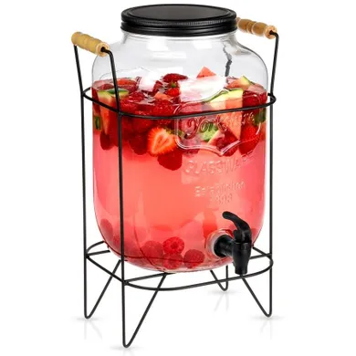 Vilde, słój do napojów z kranikiem i stojakiem, czarny, 8l