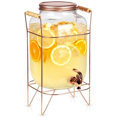 Vilde, słój do napojów z kranikiem i stojakiem, złoty, 8l