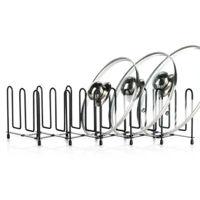 Vilde, stojak na pokrywki i talerze, rozkładany, metalowy, czarny, 8-74 cm