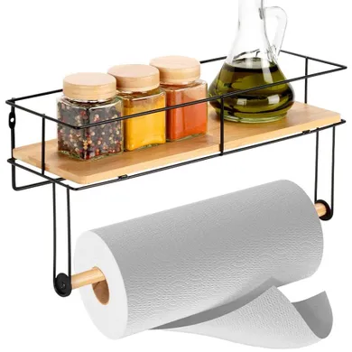 Vilde, wieszak na ręcznik papierowy, z półką, metalowy, czarny, 37-12,5-18,5 cm