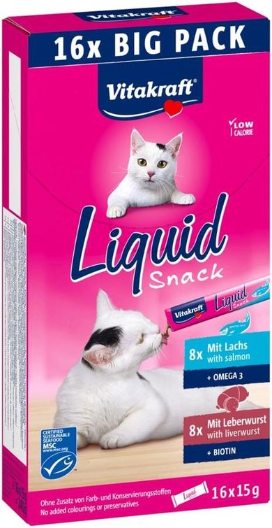 Vitakraft, Liquid Snack, wątróbka z łososiem, przysmak dla kota, 16 szt.
