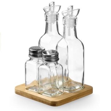 Vivalto, zestaw do przypraw i oleju z drewnianą podstawą, 4 elementy