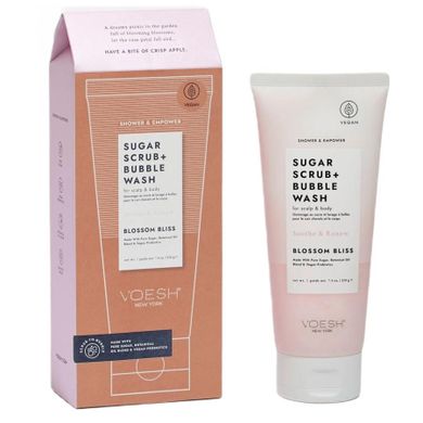 VOESH, Sugar Scrub + Bubble Wash, cukrowy peeling myjący do ciała i skóry głowy, Blossom Bliss, 210g