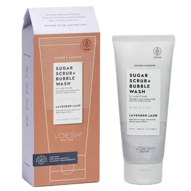 VOESH, Sugar Scrub + Bubble Wash, cukrowy peeling myjący do ciała i skóry głowy, Lavender Land, 210g