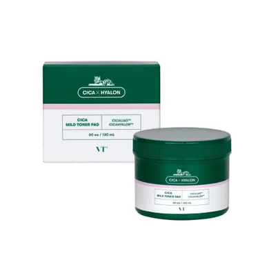 VT Cosmetics, Cica Mild Toner Pad, złuszczające płatki do twarzy z wąkrotą azjatycką i kwasem salicylowym, 60 szt.