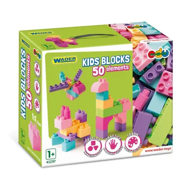Wader, Kids Blocks, klocki, różowo-fioletowe, 50 elementów