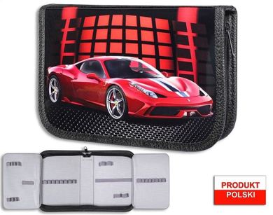 Warta, piórnik szkolny, auto, czerwony