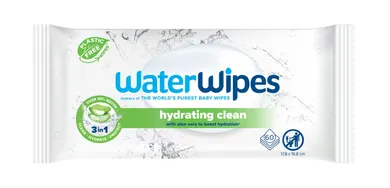 WaterWipes, Hydrating Clean, chusteczki nawilżane dla dzieci z ekstraktem z aloesu, 60 szt.