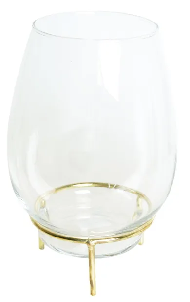 Wazon szklany na złotych nogach, 14-14-25 cm