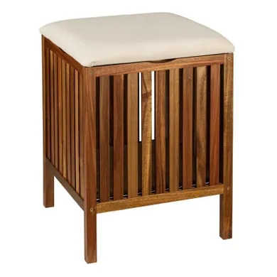 Wenko, Fondi, drewniane siedzisko łazienkowe z koszem, 52 cm