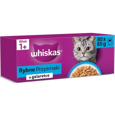 Whiskas, Rybne przysmaki w galaretce, mokra karma dla kota, 85g, 80 szt.