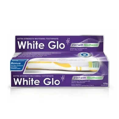 White Glo, 2in1 Mouthwash, wybielająca pasta z płynem do płukania ust, 100 ml + szczoteczka do zębów