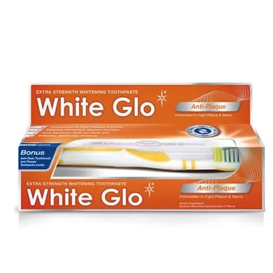 White Glo, Anti-Plaque, wybielająca pasta do usuwania i zapobiegania osadzaniu się kamienia nazębnego, 100 ml, zestaw ze szczoteczką