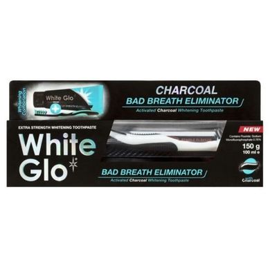 White Glo, Charcoal Bad Breath Eliminator, pasta węglowa odświeżająca oddech, 100 ml, zestaw ze szczoteczką