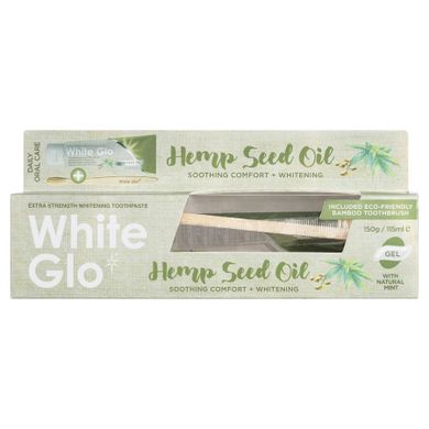 White Glo, Hemp Seed Oil, Toothpaste, wybielająca pasta do zębów z olejem konopnym, 150 g/115 ml + bambusowa szczoteczka