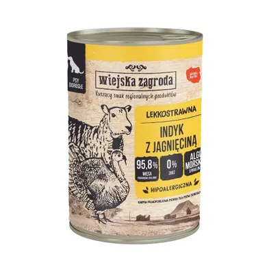 Wiejska Zagroda, Indyk z jagnięciną, mokra karma dla psa, 400g