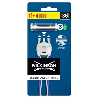 Wilkinson, Essentials, 3 Hybrid, maszynka do golenia dla mężczyzn + 4 wkłady