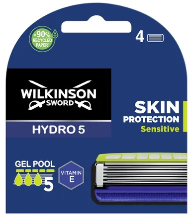Wilkinson, Hydro, 5 Skin Protection Sensitive, zapasowe ostrza do maszynki do golenia dla mężczyzn, 4 szt.