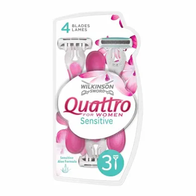 Wilkinson, Quattro For Women Sensitive, jednorazowe maszynki do golenia dla kobiet, 3 szt.