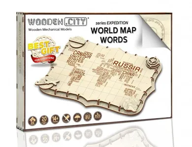 Wooden City, Expedition Series, Słowa, mapa świata, drewniane puzzle 3D