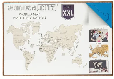 Wooden City, mapa świata, drewniana, niebieska, rozmiar XXL, puzzle 3D