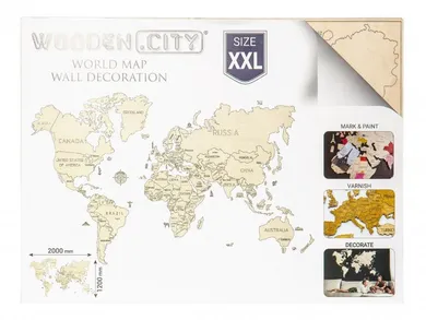 Wooden City, mapa świata, drewniana, rozmiar XXL, puzzle 3D