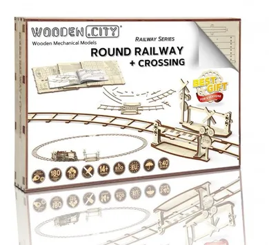 Wooden City, tory owalne + skrzyżowanie, drewniane puzzle 3D