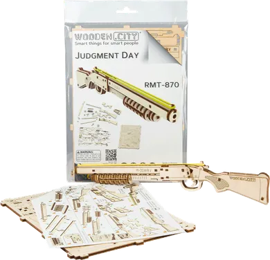 Wooden.City, drewniane puzzle 3D, pistolet Judgament Day RMT-870, 42 elementy
