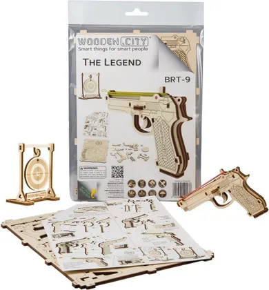 Wooden.City, drewniane puzzle 3D, pistolet The Legend BRT-9, 31 elementów