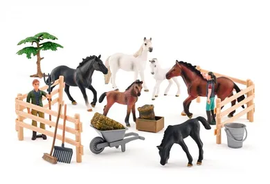 Woodyland, farma, zagroda z końmi, zestaw figurek, 25 elementów