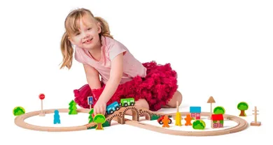 Woodyland, kolejka drewniana z figurkami, 40 elementów