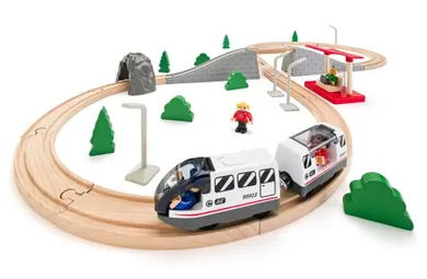 Woodyland, kolejka drewniana z figurkami, 45 elementów