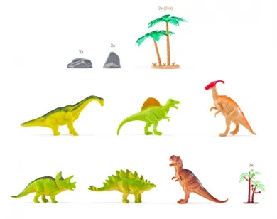 Woodyland, zestaw figurek: dinozaury, dzikie zwierzęta, farma, 60 elementów