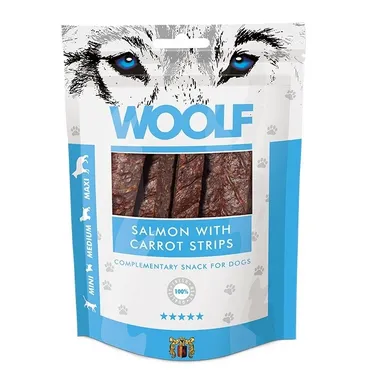 Woolf, SALMON WITH CARROT STRIPS przysmak dla psa 100g
