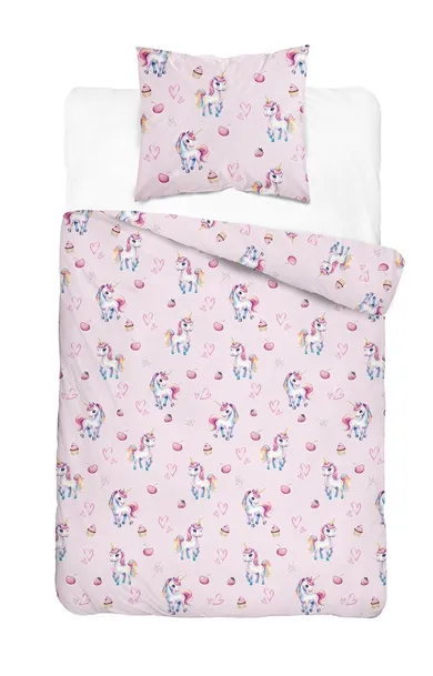 XOXO, komplet pościeli młodzieżowej, 140-200 cm + 70-80 cm, jednorożce