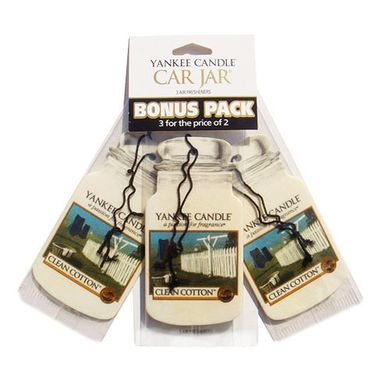 Yankee Candle, Car Jar, Bonus Pack zestaw zapachów samochodowych Clean Cotton, 3 szt.