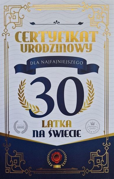 YEKU, karnet Certyfikat Urodzinowy 30 urodziny męskie