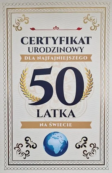 Yeku, karnet, certyfikat urodzinowy, 50 urodziny