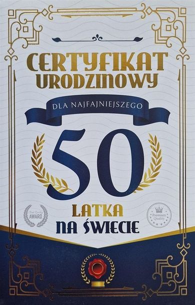 YEKU, karnet Certyfikat Urodzinowy 50 urodziny męskie