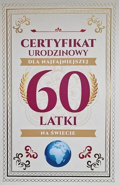 Yeku, karnet, certyfikat urodzinowy, 60 urodziny