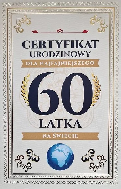 Yeku, karnet, certyfikat urodzinowy, 60 urodziny