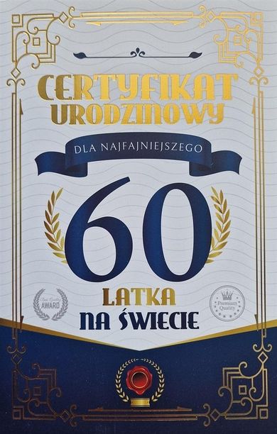 YEKU, karnet Certyfikat Urodzinowy 60 urodziny męskie