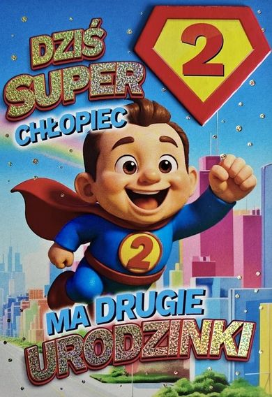 YEKU, karnet, Urodziny 2 chłopiec, Superbohater