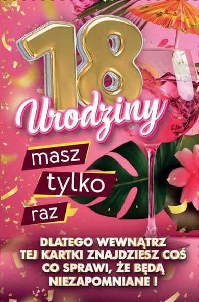 Yeku, karnet z nakładką na butelkę, 18 Urodziny