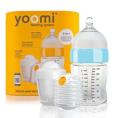 Yoomi, butelka z podgrzewaczem i kapsułą, niebieska, 240 ml