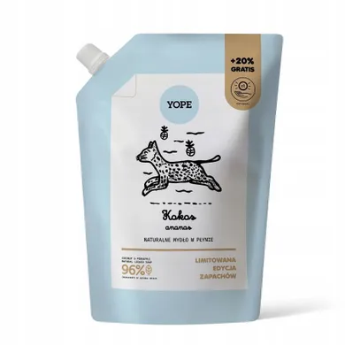 Yope, naturalne mydło w płynie, refill Kokos & Ananas, 600 ml