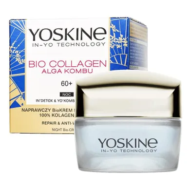 Yoskine, Bio Collagen 60+, bio-krem naprawczy przeciw głębokim zmarszczkom na noc, 50 ml