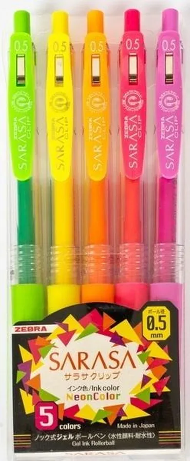 Zebra, Sarasa Clip, długopis żelowy, Neon, 5 kolorów, 0,5 mm